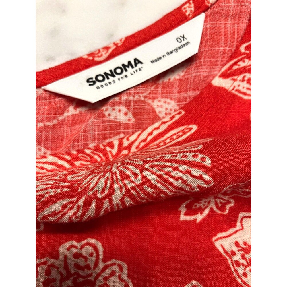 Sonoma Flutter Sleeve Lightweight Blouse Orangy Red & White Floral Size 0X - Picture 2 of 9